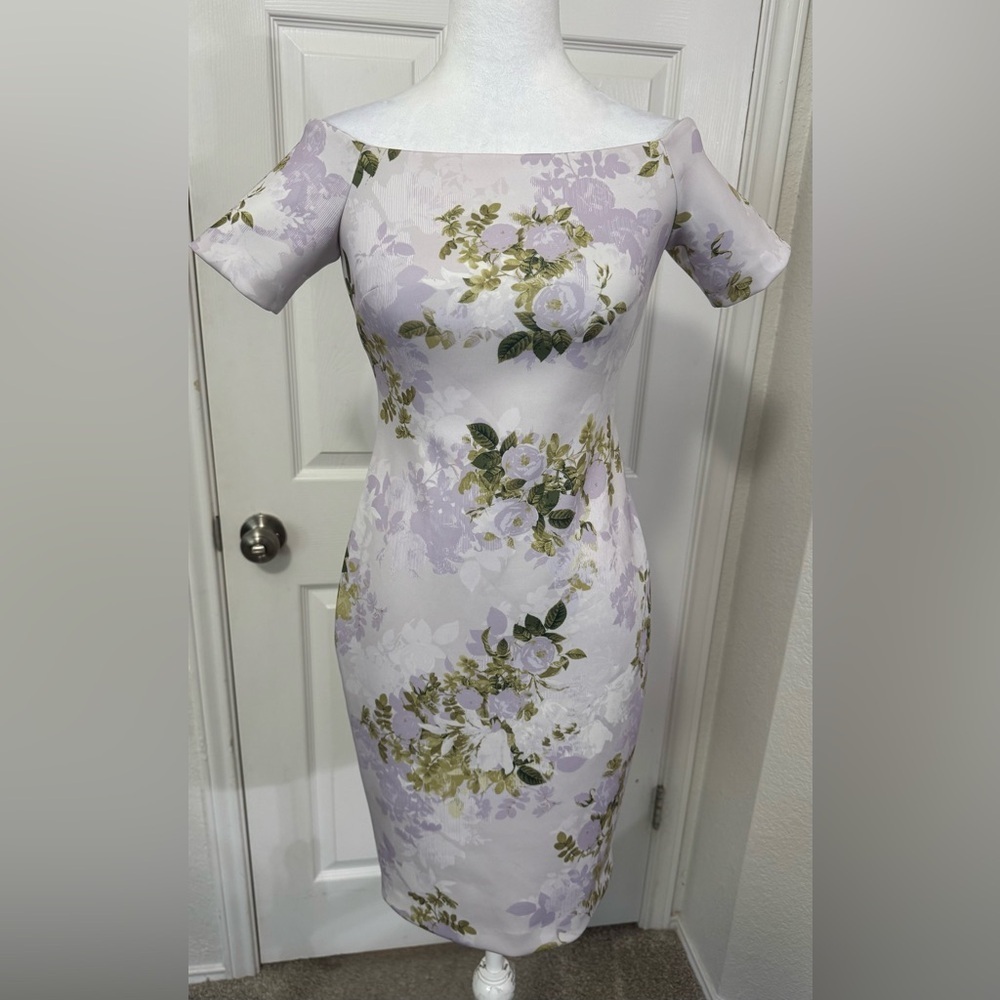 Calvin Klein Women's Off-The-Shoulder Floral Scuba Sheath Dress Size 2P